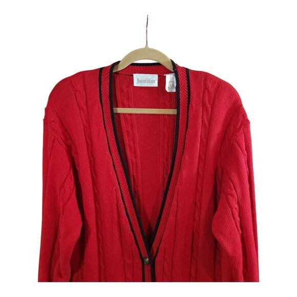 Vintage Jantzen Cableknit V-neck Grandpa Cardigan Sweater in Red Women's Large - Picture 2 of 6